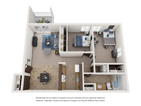 Floor plan for 2 beds, 1 bath, 864 sqft